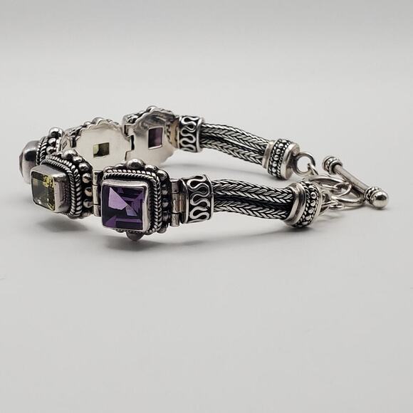 Suarti Bali BA Sterling Silver Citrine Amethyst Peridot Toggle Bracelet - Picture 4 of 12